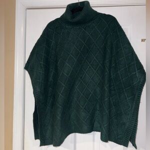 NEW LOFT Dark Green Diamond-Knit Turtleneck Poncho Sweater women’s size M/L